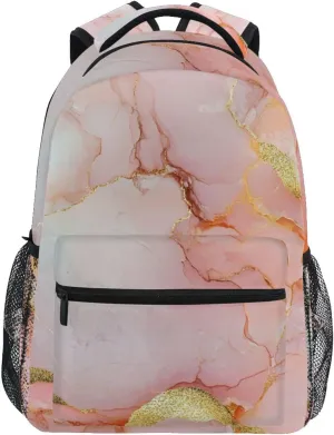 Cool Backpacks for Men and Women Fashion Personal Backpack with Chest Strap for College Work Marble Blush White