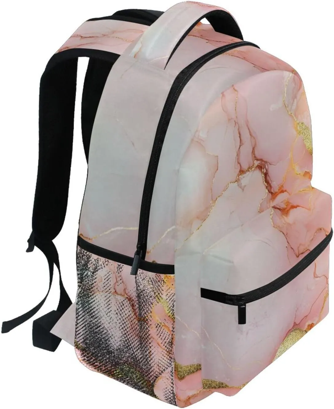 Cool Backpacks for Men and Women Fashion Personal Backpack with Chest Strap for College Work Marble Blush White