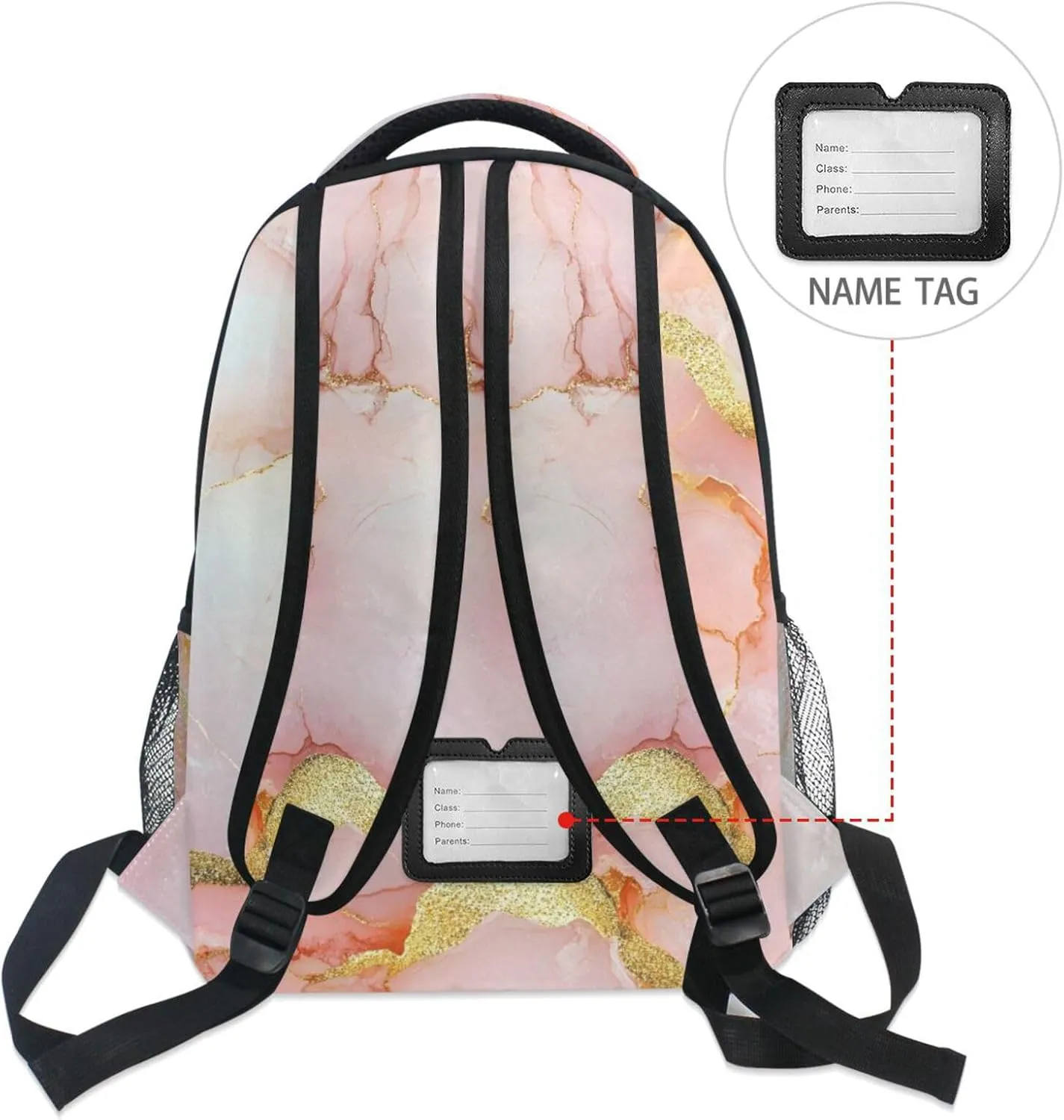 Cool Backpacks for Men and Women Fashion Personal Backpack with Chest Strap for College Work Marble Blush White