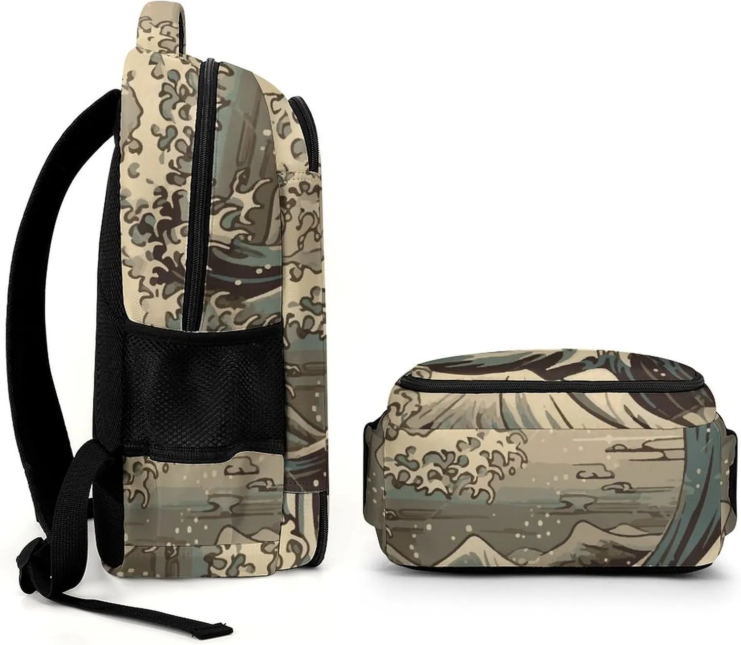 Cool Japanese Wave Laptop Backpack Vintage Travel Bags Daypack Durable Work Camping Hiking Back Packs for Women Men