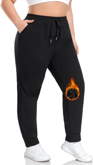 COOTRY Women's Plus Size Fleece Lined Sweatpants Workout Athletic Jogger Fleece Pants Winter Clothes