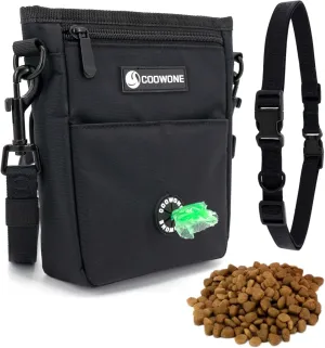 COOWONE Dog Treat Pouch Pet Training Cross Body Bag, Magnetic Closure Dog Walking Fanny Pack Built-in Poop Bag Dispenser, Adjustable Shoulder Strap (Dog Leash) and Waist Belt (Dog Collar)