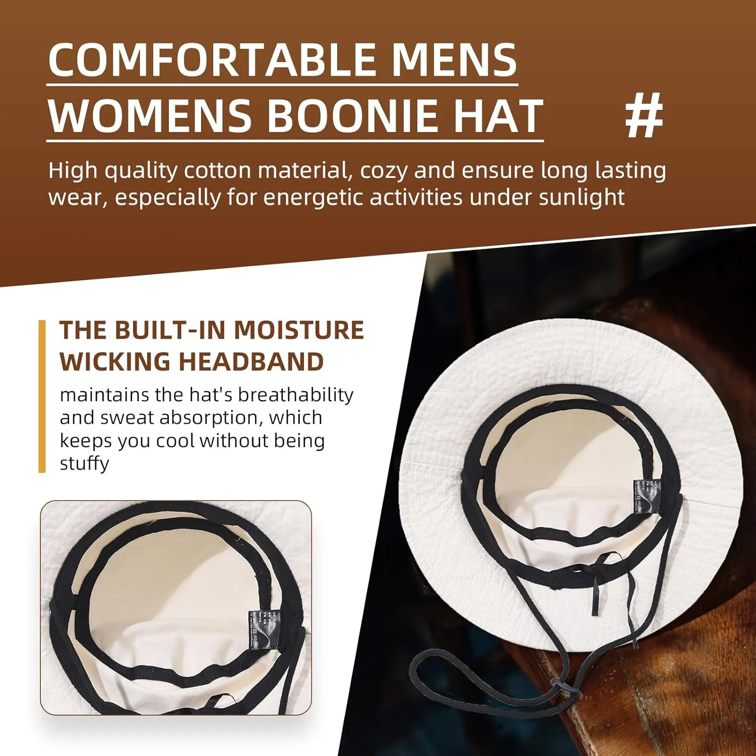 Cotton Boonie Hat Safari Sun Hats Sun Protection Fishing Hat Foldable Bucket Hat with Chin Strap for Hiking Camping