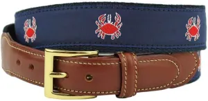 COUNTRY CLUB PREP Feeling Crabby Leather Tab Belt in Navy on Navy Canvas