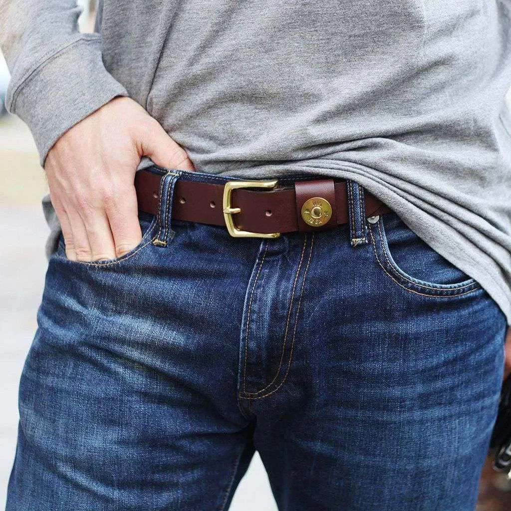 COUNTRY CLUB PREP Shotgun Shell Leather Belt in Brown