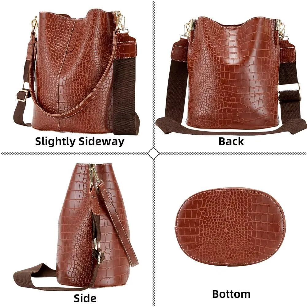 Crocodile Purses and Handbags for Women Designer Vintage Bucket Bag Stylish Shoulder Bag Casual Leather Crossbody Bag