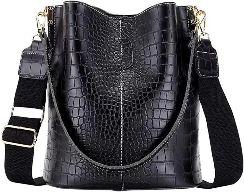 Crocodile Purses and Handbags for Women Designer Vintage Bucket Bag Stylish Shoulder Bag Casual Leather Crossbody Bag