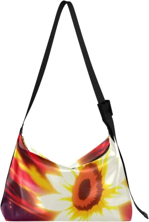 Crossbody Bag for Women Men Trendy Shining Sunflowers Leather Casual Hobo Shoulder Bags Purses with Adjustable Strap Loyal Fashion Large Sling Handbag