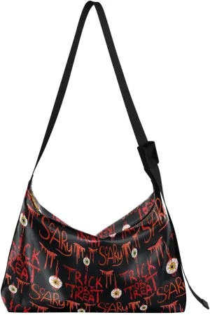 Crossbody Bag for Women Men Trendy Watercolor Bloody Eyeball Leather Casual Hobo Shoulder Bags Purses with Adjustable Strap Red Horror Halloween Fashion Large Sling Handbag
