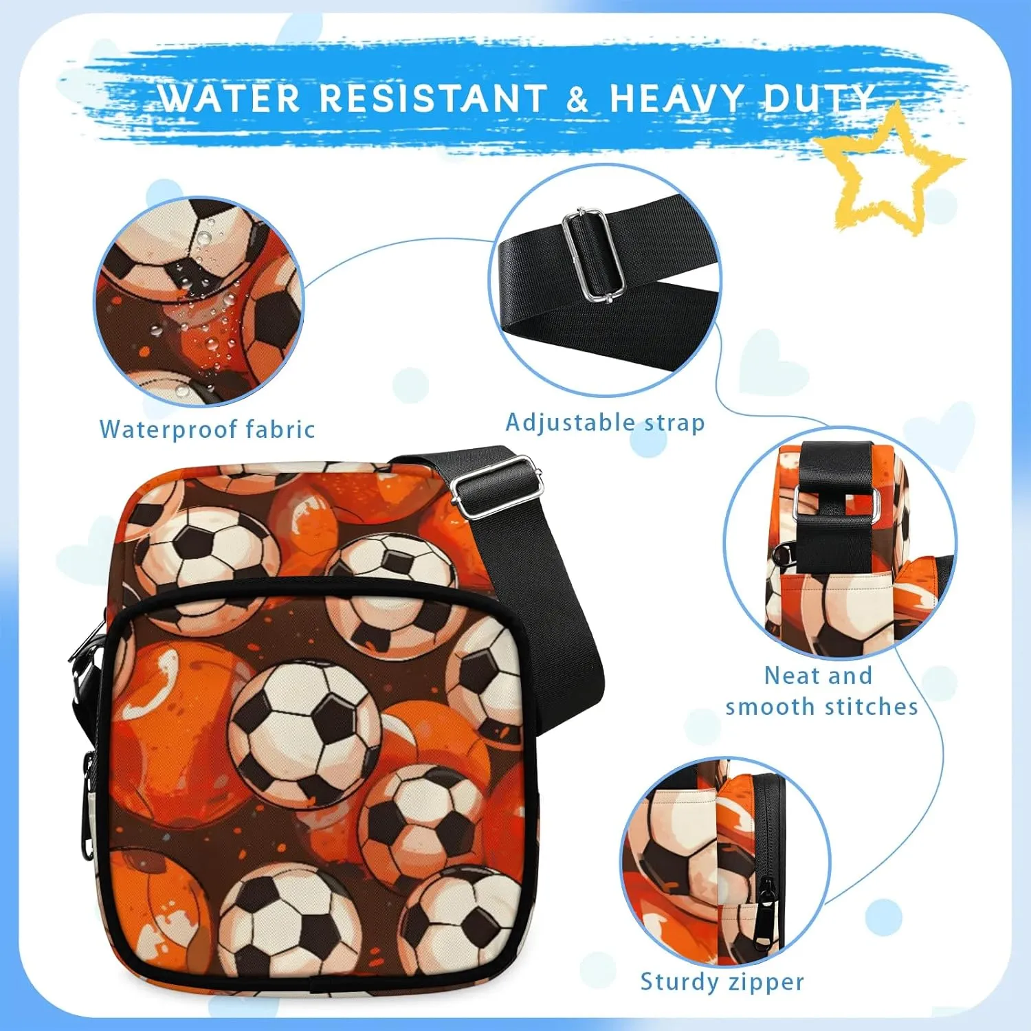 Crossbody Bag Small Sling Backpack 3D Football Shoulder Bags Chest Pack Cross Body Daypack Oil Painting Football Belt Purses for Travel Cycling Skating