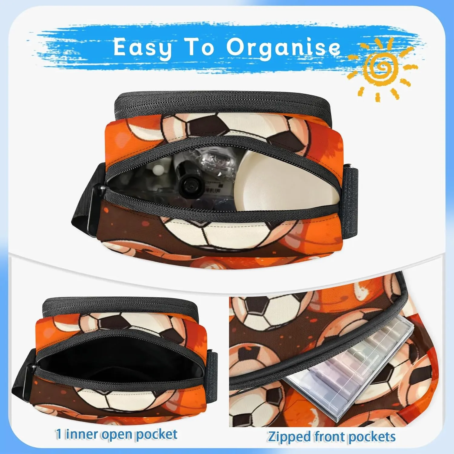 Crossbody Bag Small Sling Backpack 3D Football Shoulder Bags Chest Pack Cross Body Daypack Oil Painting Football Belt Purses for Travel Cycling Skating
