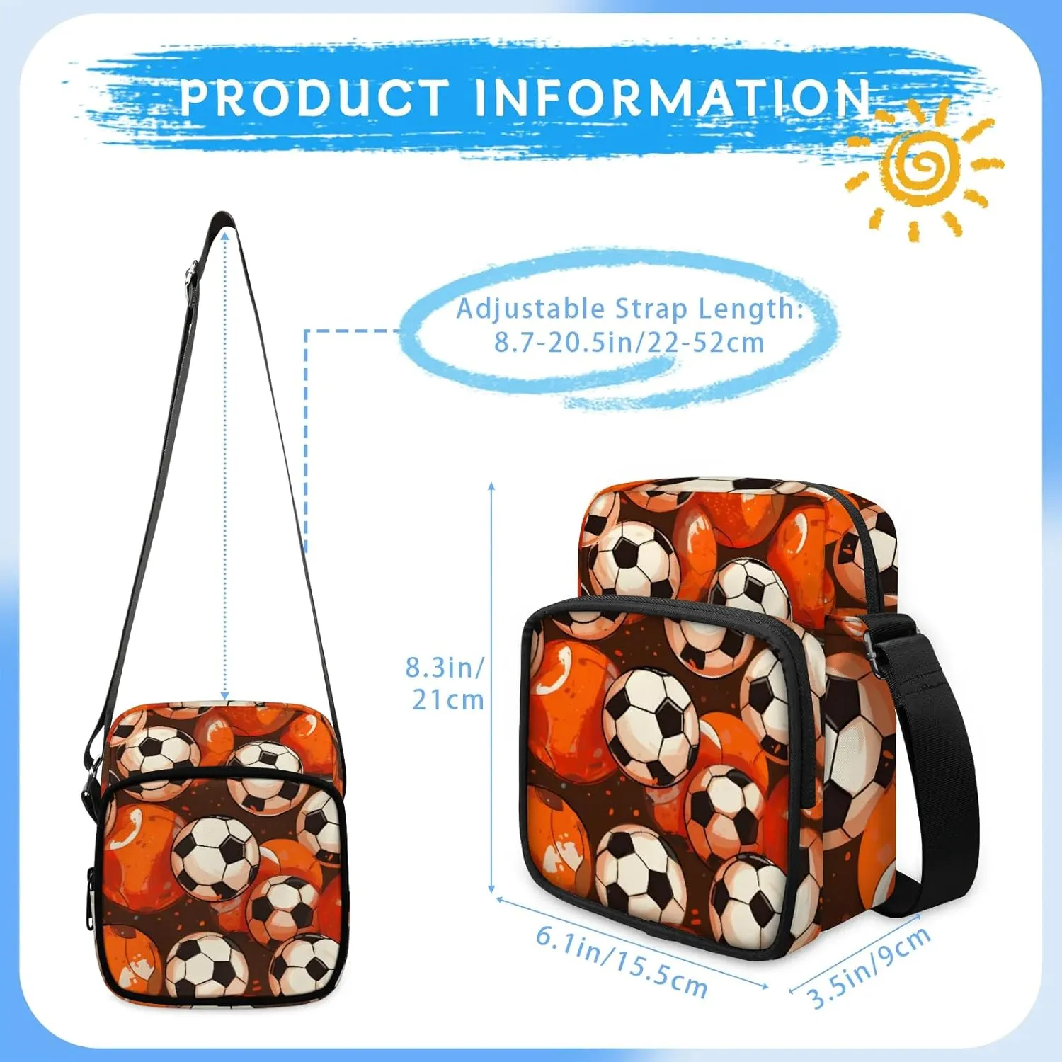 Crossbody Bag Small Sling Backpack 3D Football Shoulder Bags Chest Pack Cross Body Daypack Oil Painting Football Belt Purses for Travel Cycling Skating
