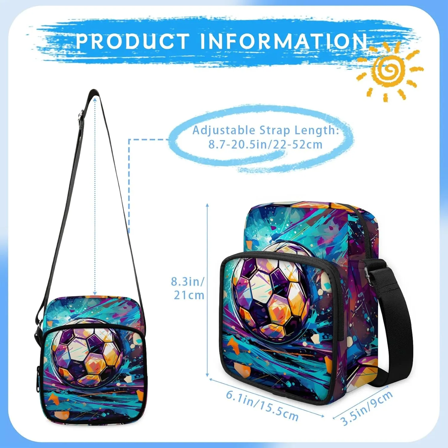 Crossbody Bag Small Sling Backpack Shoulder Bags Chest Pack Cross Body Daypack Artistic Football Belt Purse