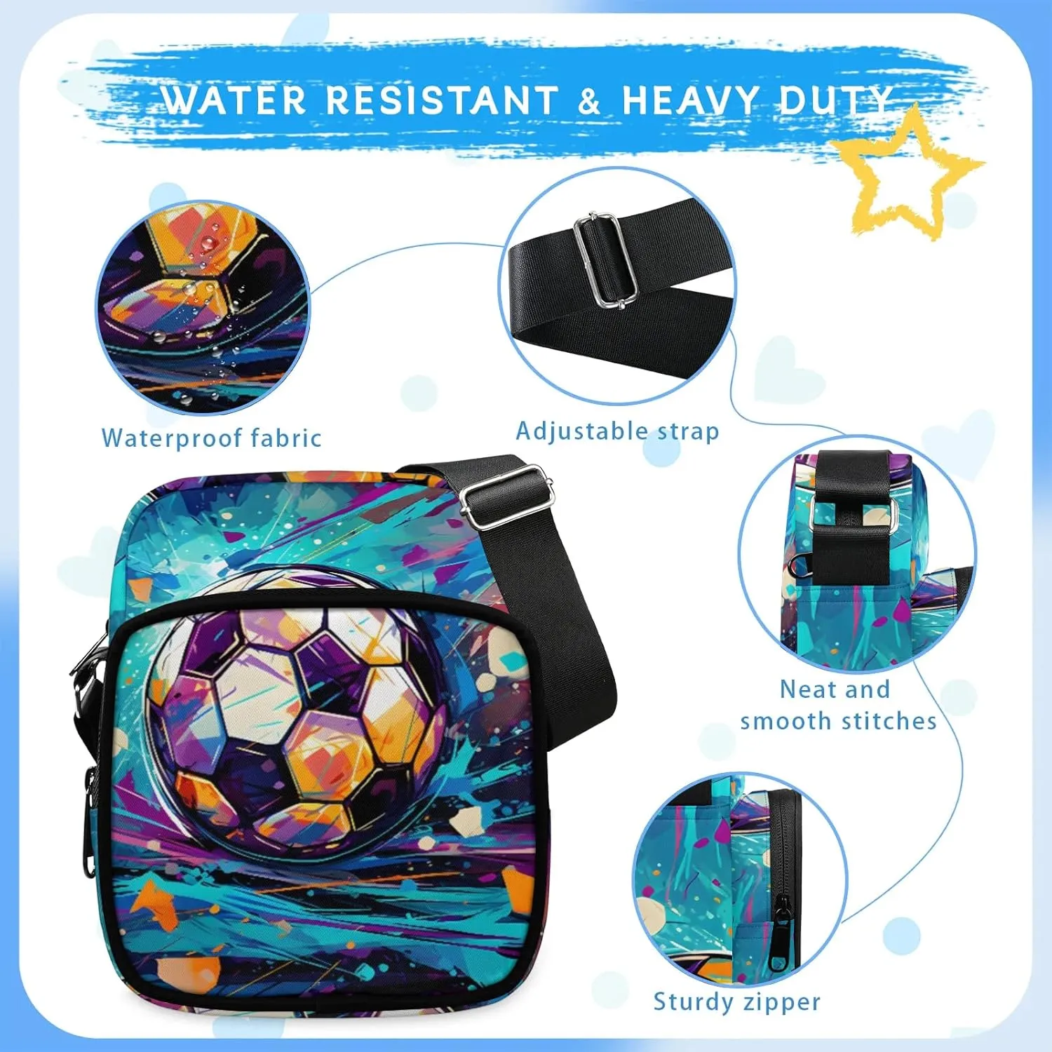 Crossbody Bag Small Sling Backpack Shoulder Bags Chest Pack Cross Body Daypack Artistic Football Belt Purse