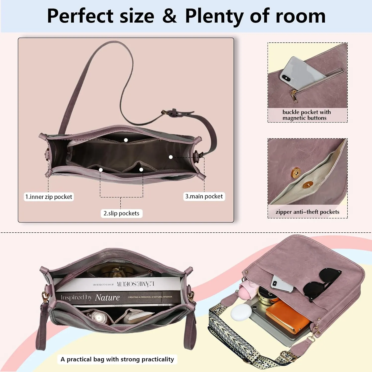 Crossbody Bags for Women Handbags Shoulder Bag with Adjustable Strap Women's Crossbody Purses Vegen Leather Hobo Bags