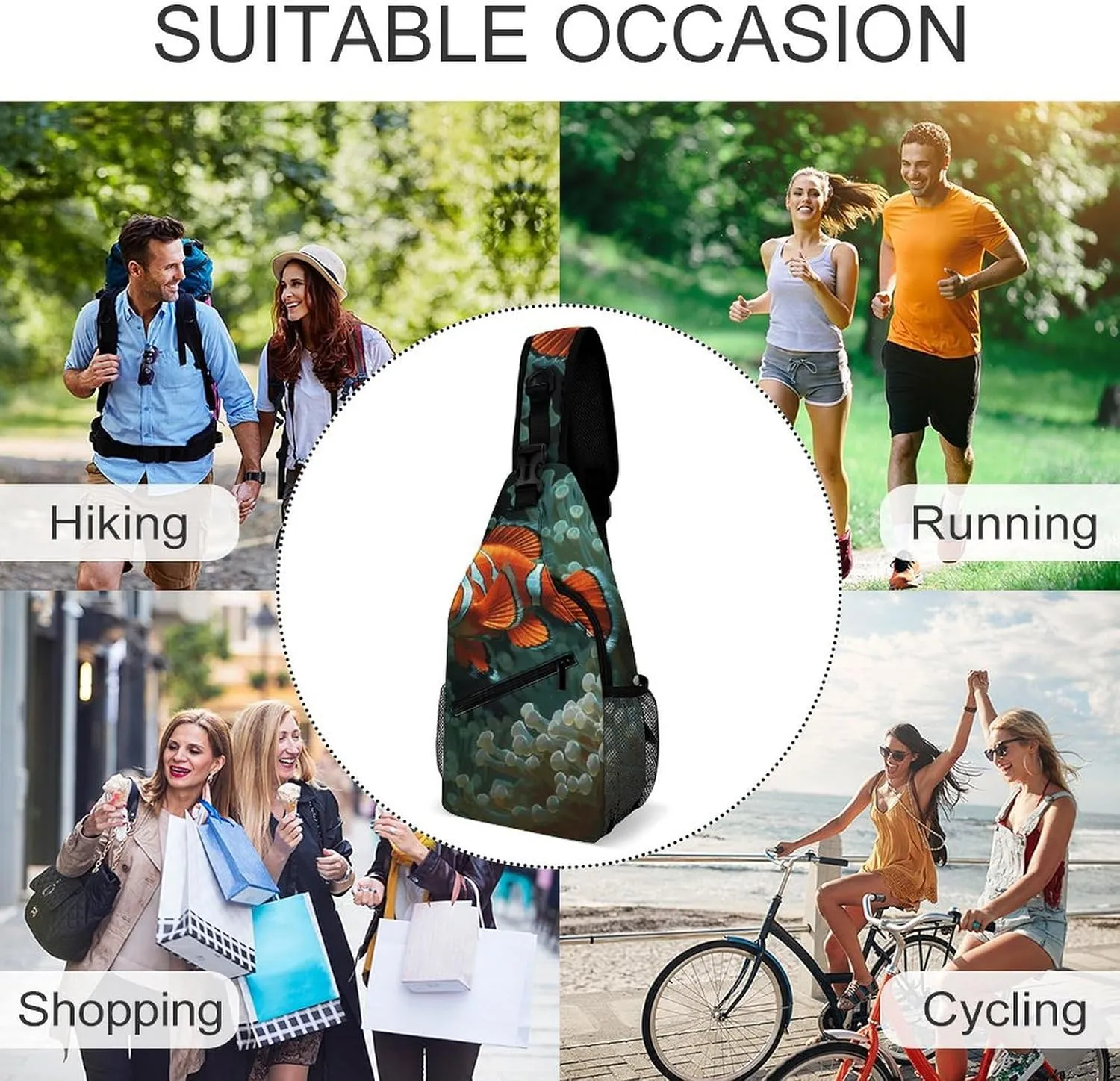Crossbody Sling Bag Fish Background Backpack Sling Bag Travel Hiking Chest Bag Shoulder Bag Daypack