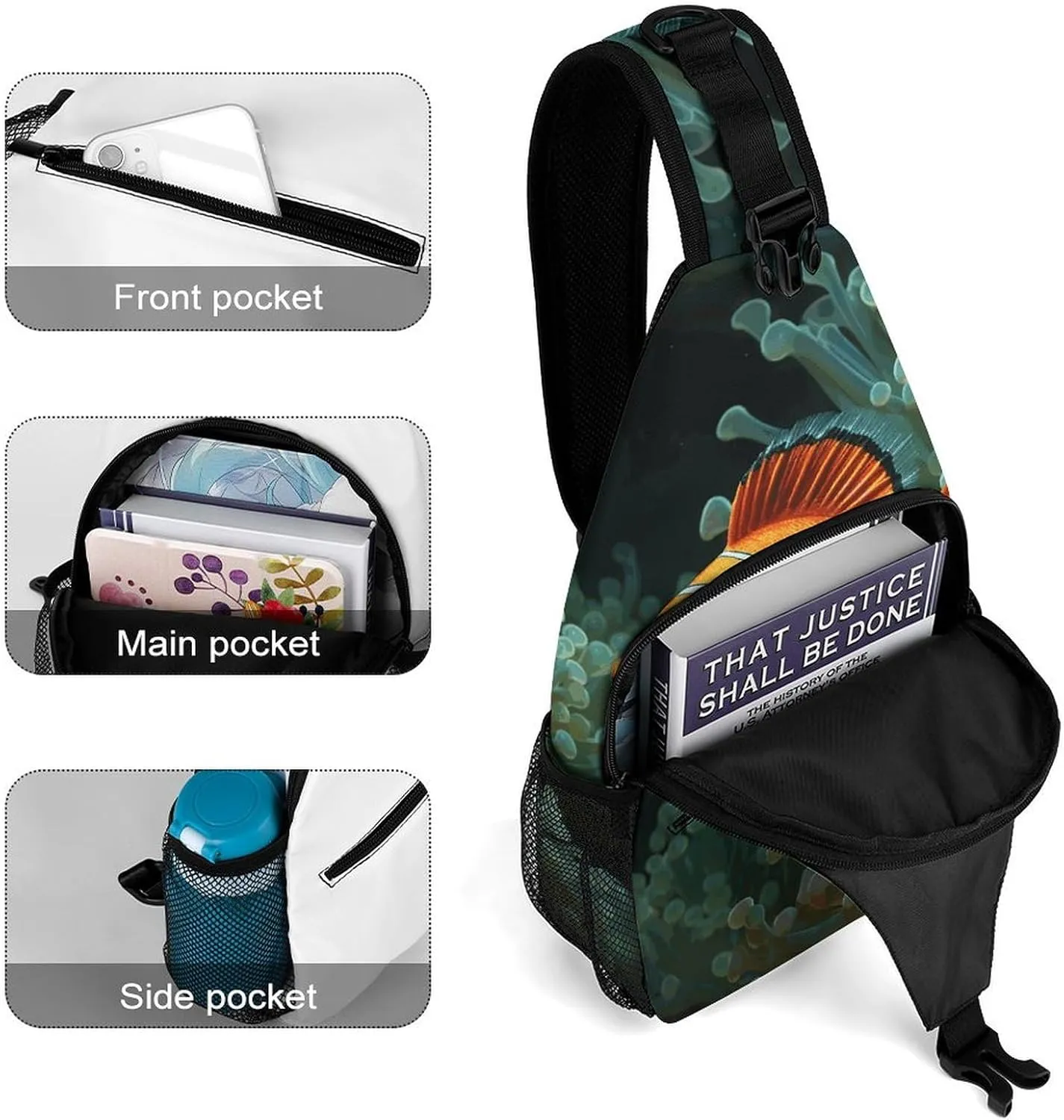 Crossbody Sling Bag Fish Background Backpack Sling Bag Travel Hiking Chest Bag Shoulder Bag Daypack