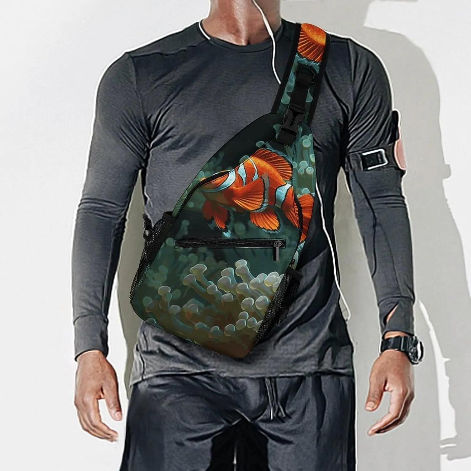 Crossbody Sling Bag Fish Background Backpack Sling Bag Travel Hiking Chest Bag Shoulder Bag Daypack