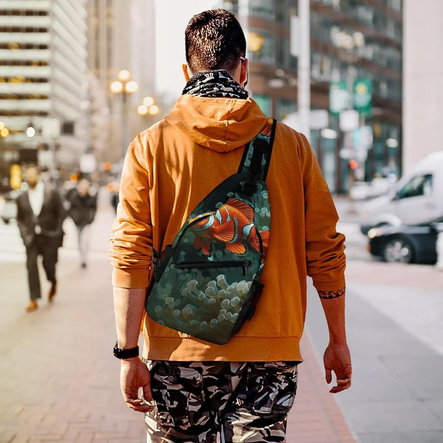 Crossbody Sling Bag Fish Background Backpack Sling Bag Travel Hiking Chest Bag Shoulder Bag Daypack