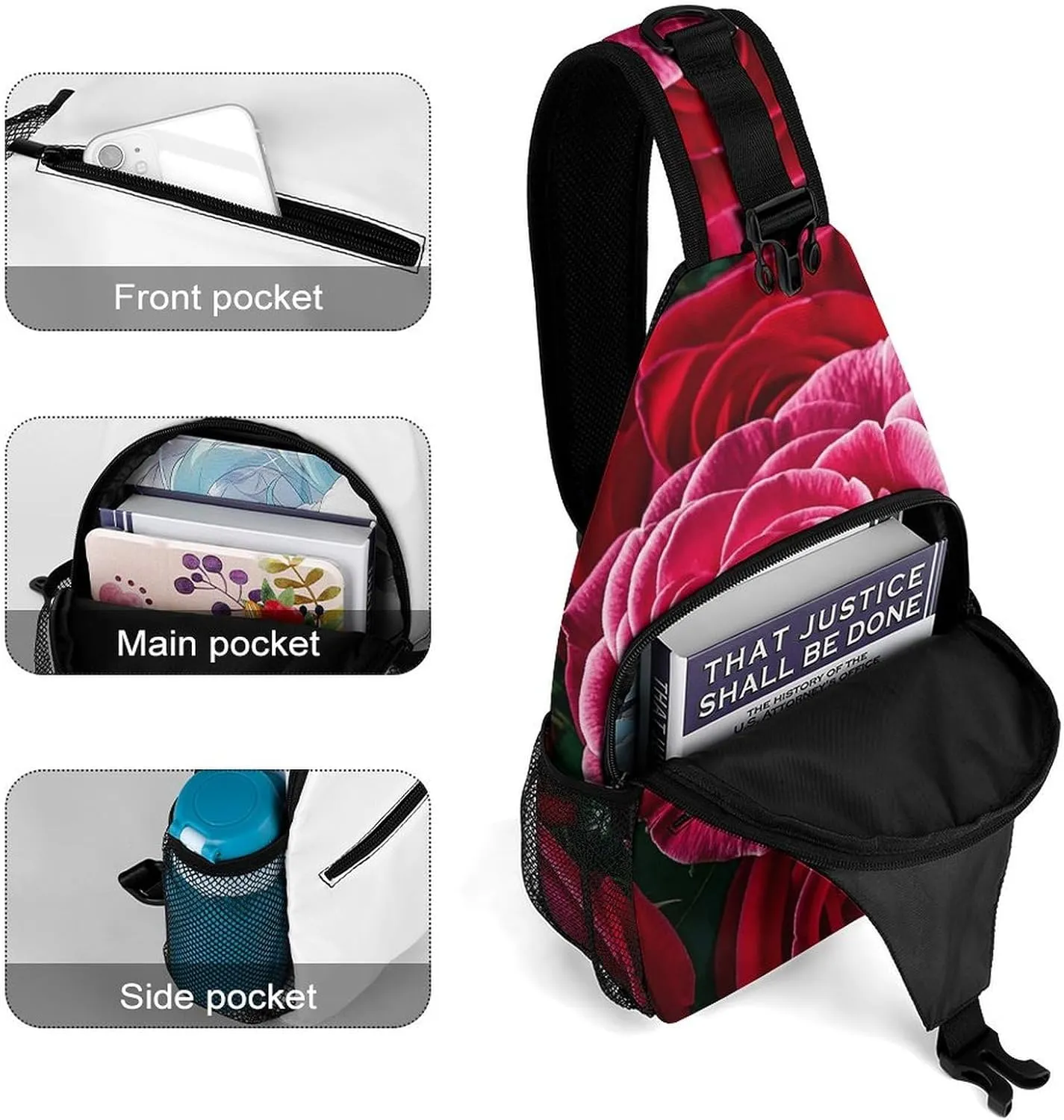 Crossbody Sling Bag Rose Flower of Many Backpack Sling Bag Travel Hiking Chest Bag Shoulder Bag Daypack