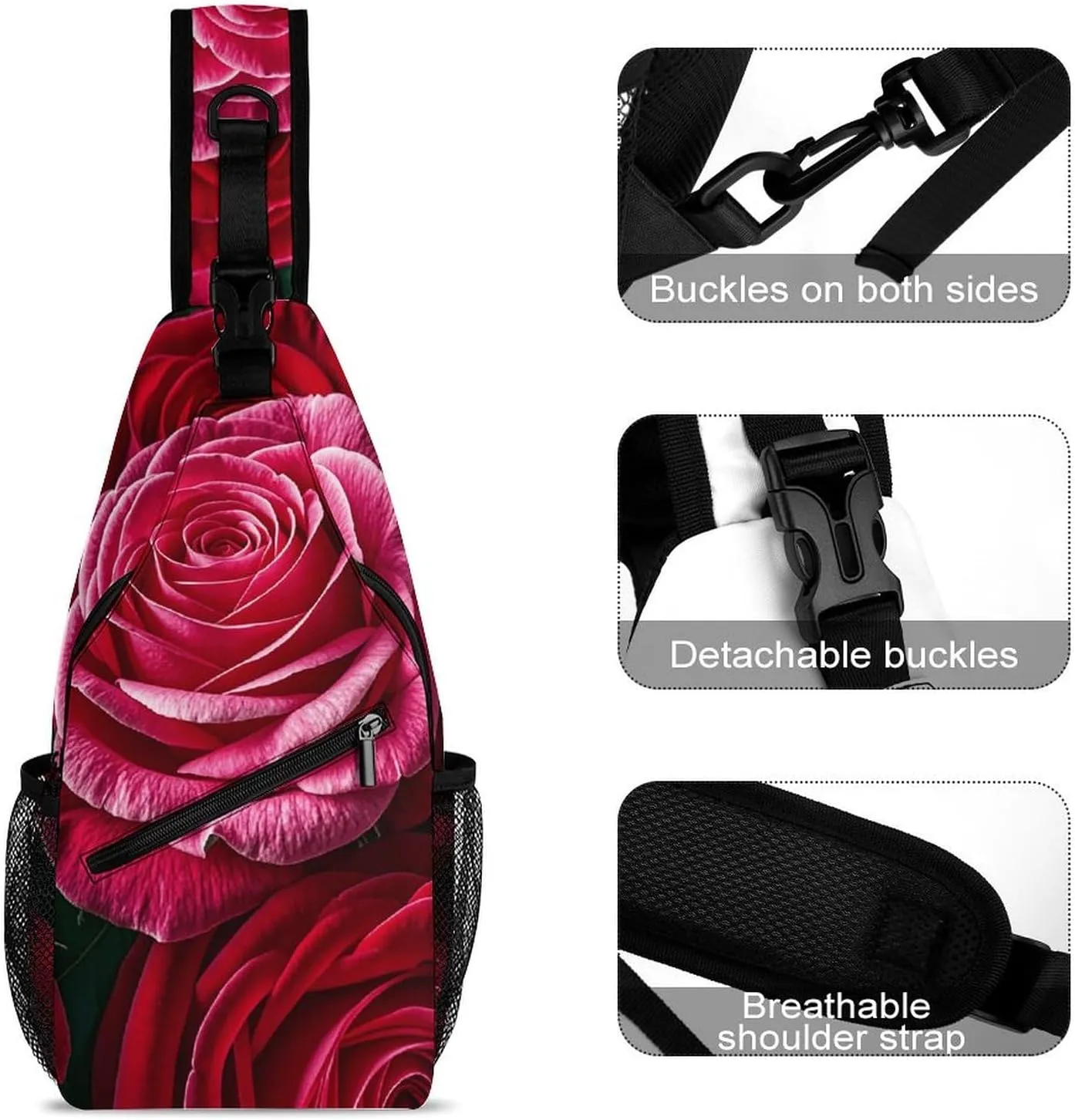 Crossbody Sling Bag Rose Flower of Many Backpack Sling Bag Travel Hiking Chest Bag Shoulder Bag Daypack