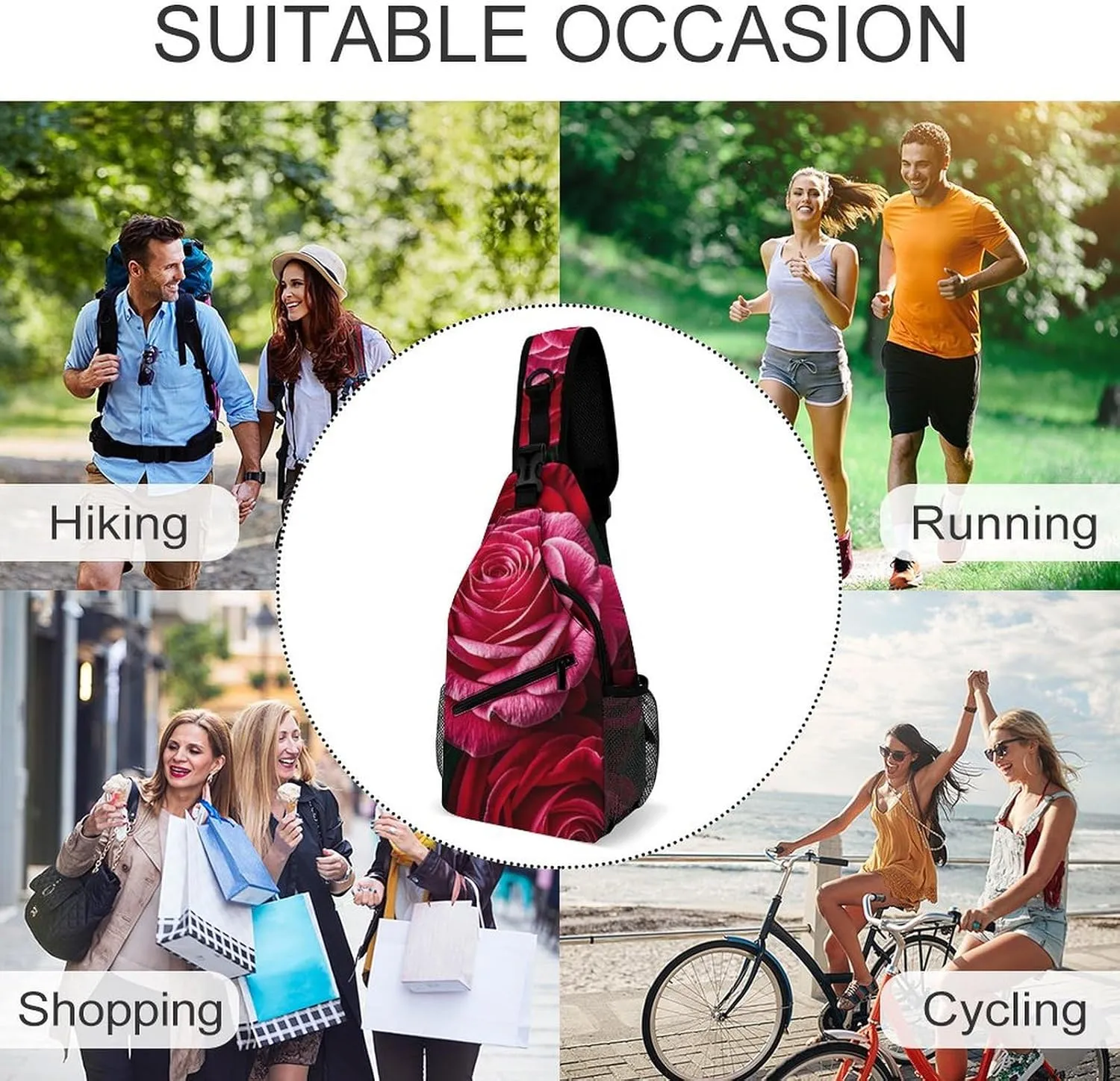 Crossbody Sling Bag Rose Flower of Many Backpack Sling Bag Travel Hiking Chest Bag Shoulder Bag Daypack