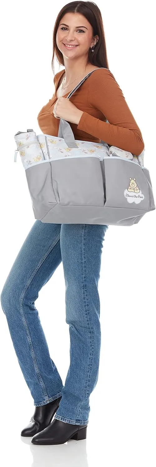 Cudlie Tote Diaper Bag and Changing Pad, Winnie The Pooh Print Large