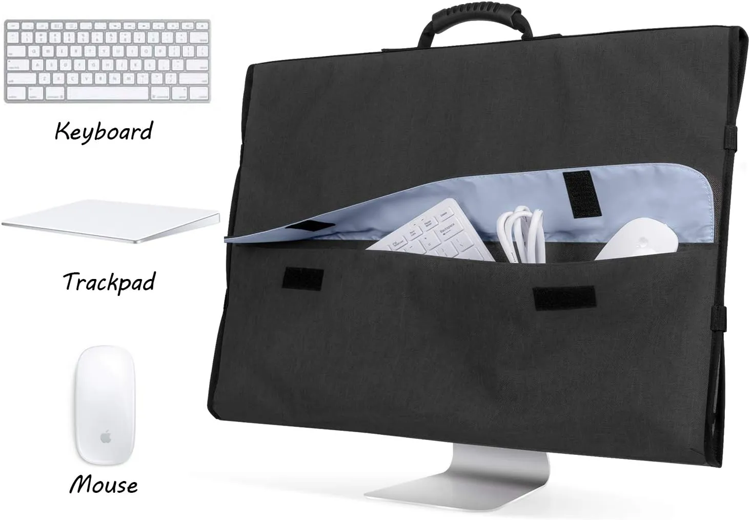 CURMIO Travel Carrying Bag Compatible with Apple 21.5" iMac Desktop Computer, Protective Storage Case Monitor Dust Cover Compatible with 21.5" iMac Screen and Accessories, Black, Patent Pending