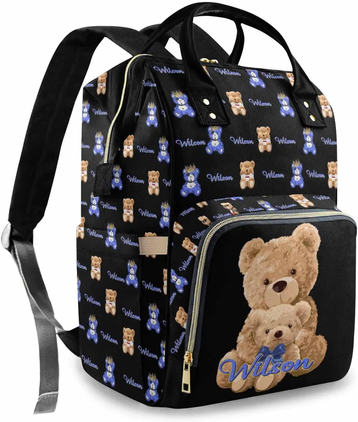 Custom Bear Diaper Bag Backpack for Baby Boy, Personalized Name Cute Cartoon Large Nappy Nursing Orangizer Mommy Bags, Waterproof Travel Daypack for Dad Mom Gifts