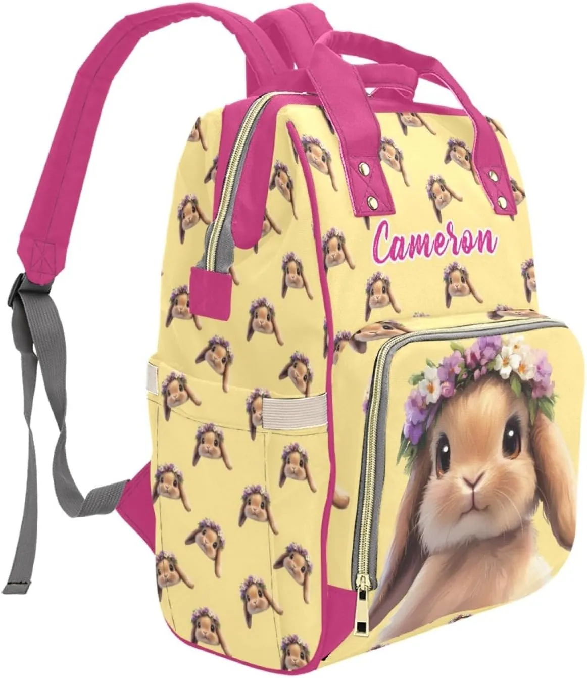 Custom Name Waterproof Mommy Backpack, Personalized Diaper Bag, Multifunctional Large Capacity, Rabbit Pattern, Stylish and Practical Mommy Bag