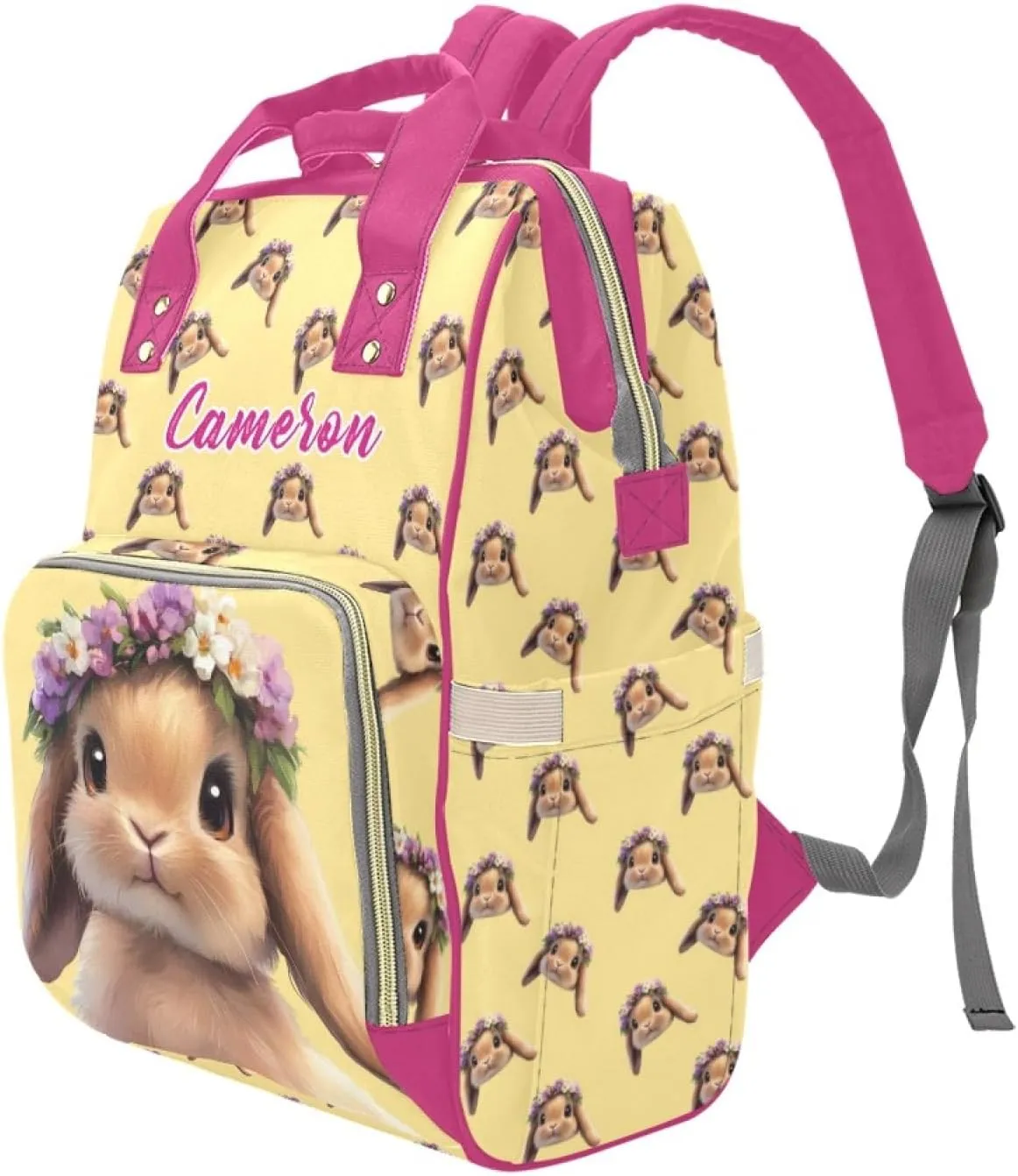 Custom Name Waterproof Mommy Backpack, Personalized Diaper Bag, Multifunctional Large Capacity, Rabbit Pattern, Stylish and Practical Mommy Bag