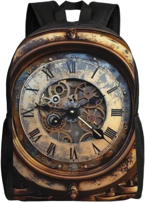 Cute Backpack Waterproof Lightweight Casual Daypack Steampunk Clock Travel Laptop Bag For Women Men