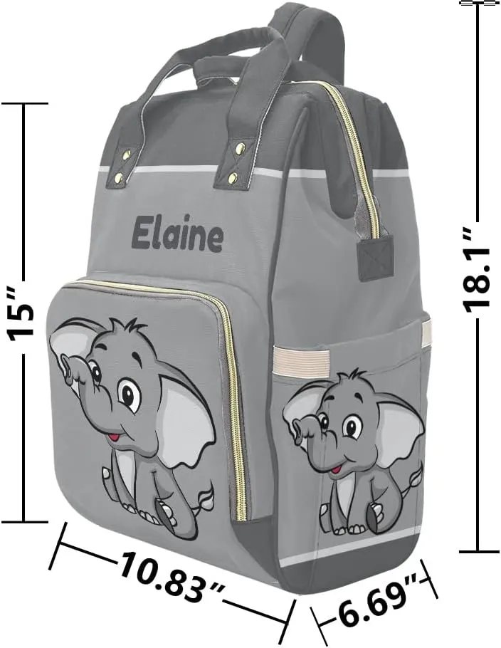 Cute Cartoon Elephant Personalized Diaper Backpack Custom Mommy Bag Unisex Travel Daypack for Mom Dad Boy Girl