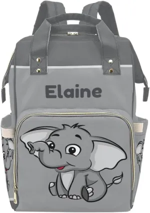 Cute Cartoon Elephant Personalized Diaper Backpack Custom Mommy Bag Unisex Travel Daypack for Mom Dad Boy Girl