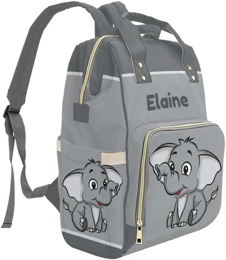 Cute Cartoon Elephant Personalized Diaper Backpack Custom Mommy Bag Unisex Travel Daypack for Mom Dad Boy Girl