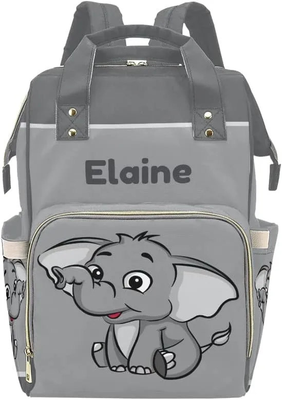 Cute Cartoon Elephant Personalized Diaper Backpack Custom Mommy Bag Unisex Travel Daypack for Mom Dad Boy Girl