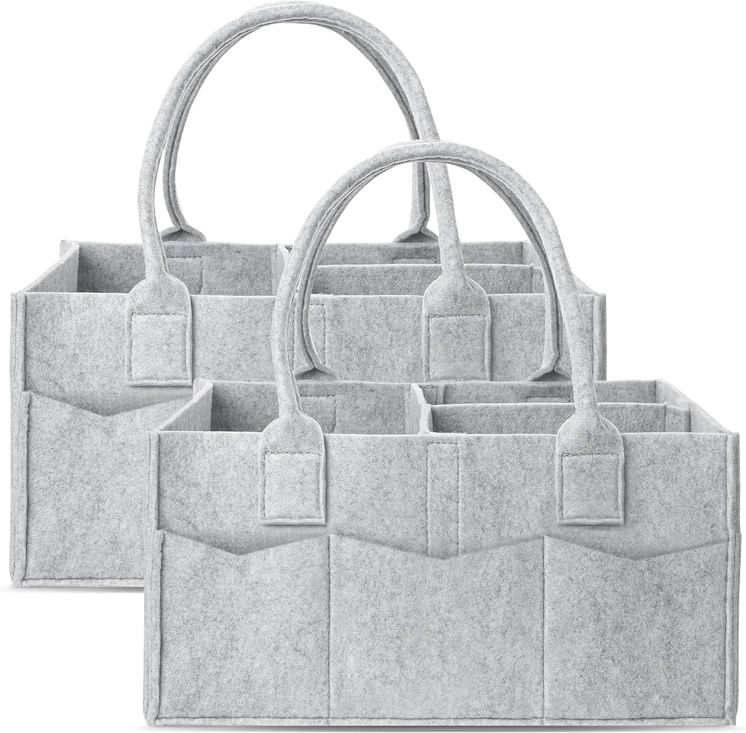 Cute Castle 2 Pack Diaper Caddy Organizer - Portable Baby Caddy Organizer with Handle, Nursery Storage Bin and Car Organizer - Grey