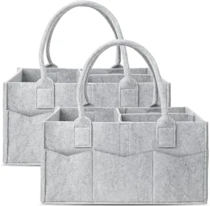 Cute Castle 2 Pack Diaper Caddy Organizer - Portable Baby Caddy Organizer with Handle, Nursery Storage Bin and Car Organizer - Grey