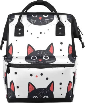 Cute Cats Polka Dots Diaper Bag Mommy Bags With Adjustable Shoulder Strap Waterproof Multifunction Shoulder Bag Travel Large Capacity Backpack for Moms And Dads