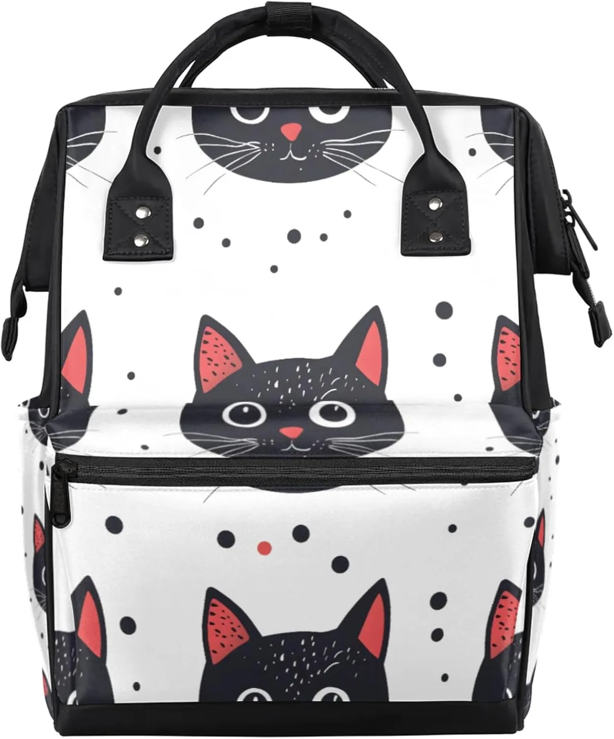 Cute Cats Polka Dots Diaper Bag Mommy Bags With Adjustable Shoulder Strap Waterproof Multifunction Shoulder Bag Travel Large Capacity Backpack for Moms And Dads