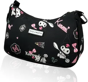 Cute Kitty Friends Shoulder Bags for Women, PU Tote Handbag with Zipper Closure Mini Clutch Shoulder Purse, Underarm Wallet