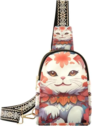 Cute Lucky Cat Flower Sling Bag for Women Fanny Packs for Women Small Leather Fanny Pack Crossbody Bags Fashion Waist Packs Chest Bag for Travel 21340518