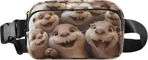 Cute Otters Funny Animal Fanny Packs for Women Hip Bag Belt Purse Waterproof Flower Waist Pouch for Women