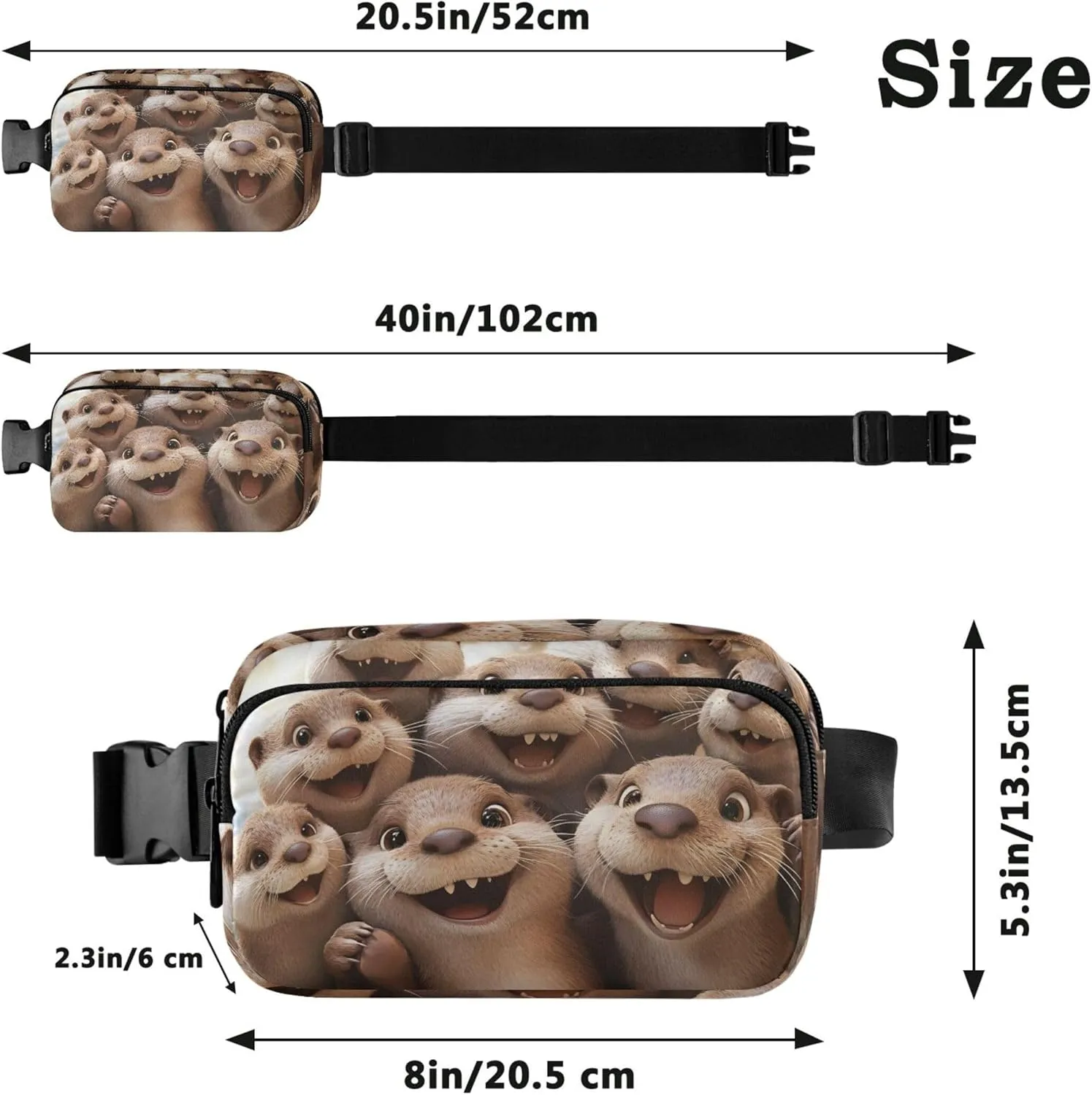 Cute Otters Funny Animal Fanny Packs for Women Hip Bag Belt Purse Waterproof Flower Waist Pouch for Women