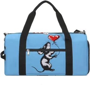 Cute Rat Love Sports Gym Bag Lightweight Travel Duffle Bag Carry on Weekender Bags for Women Men