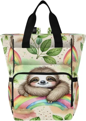 Cute Sloth on Rainbow Diaper Bag Backpack, Unisex Travel Baby Backpack Diaper Bags with Stroller Straps & Pacifier Case, Large Capacity Waterproof Diaper Backpack