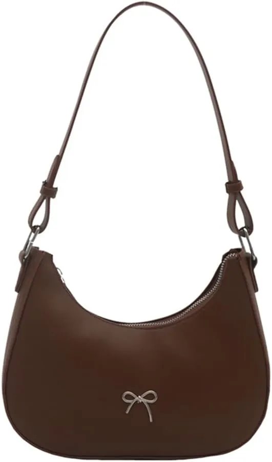 Cute Y2K Small Crescent Shoulder Bag for Women - Retro Chic Clutch Tote Handbag with Bow - White