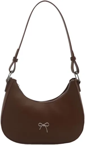 Cute Y2K Small Crescent Shoulder Bag for Women - Retro Chic Clutch Tote Handbag with Bow - White