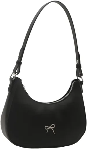 Cute Y2K Small Crescent Shoulder Bag for Women - Retro Chic Clutch Tote Handbag with Bow - White