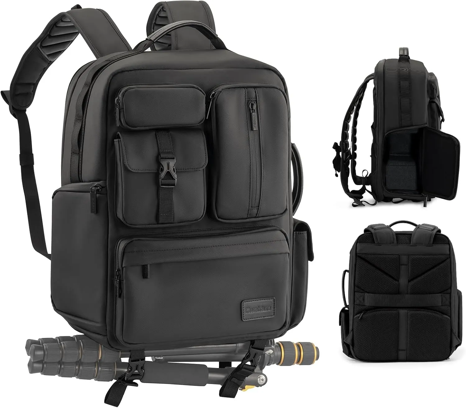 Cwatcun Camera Backpack, DSLR/SLR/Mirrorless Camera Bag for Photographers, Waterproof Leather Coating Camera Case with Tripod Holder&Laptop Compatible with Canon/Nikon/Sony/Fuji